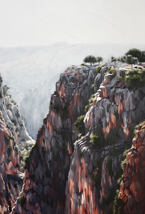 "Divine Landscape II. Falling or flying: the fun of decision making" 120x80 cm, 2024